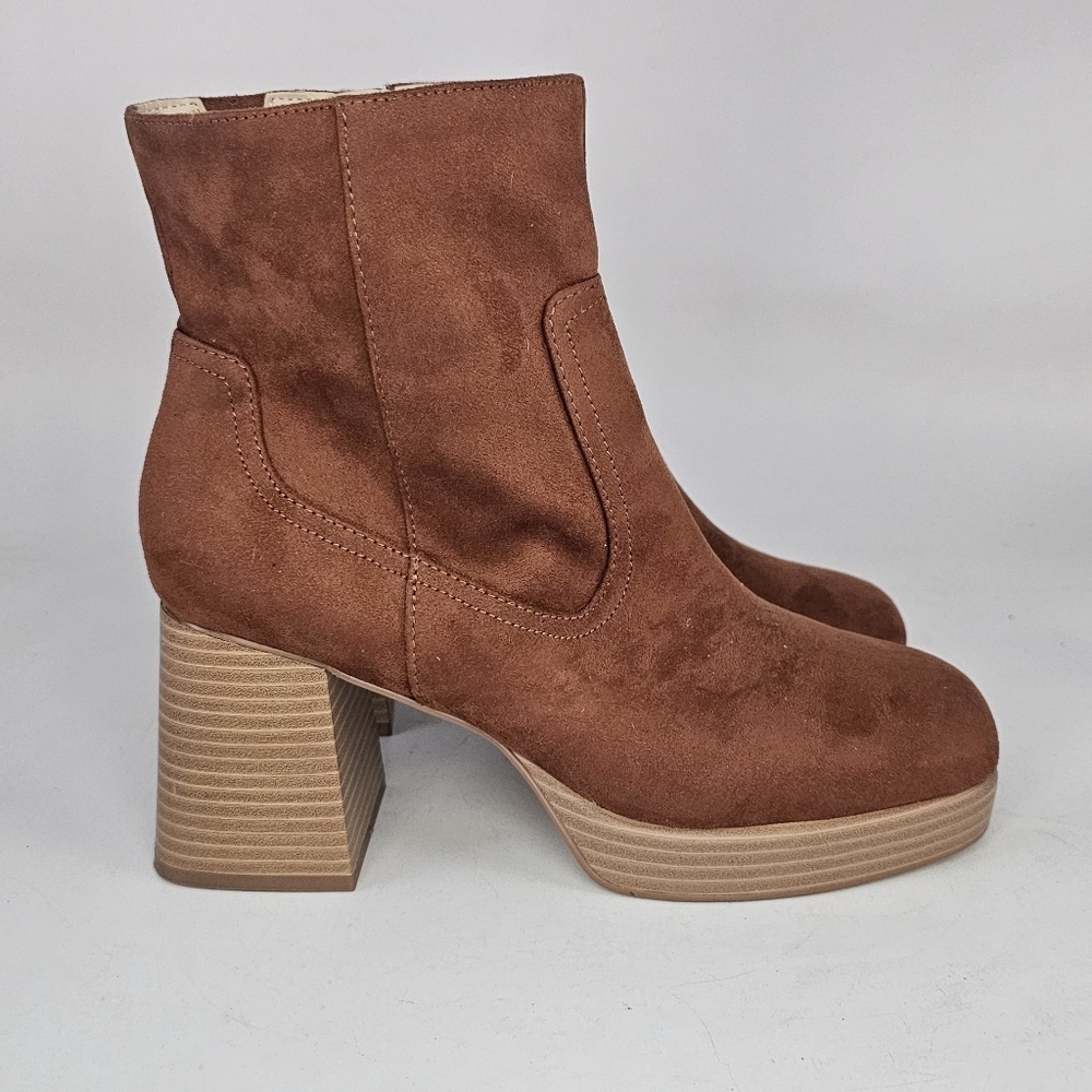 BP Keyla Platform Ankle Booties Brown Faux Suede Size 9 - Picture 5 of 10